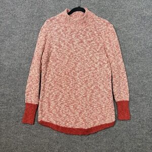 L.L Bean Rollneck Sweater Womens Medium Red Marled Cotton Linen Blend Pullover